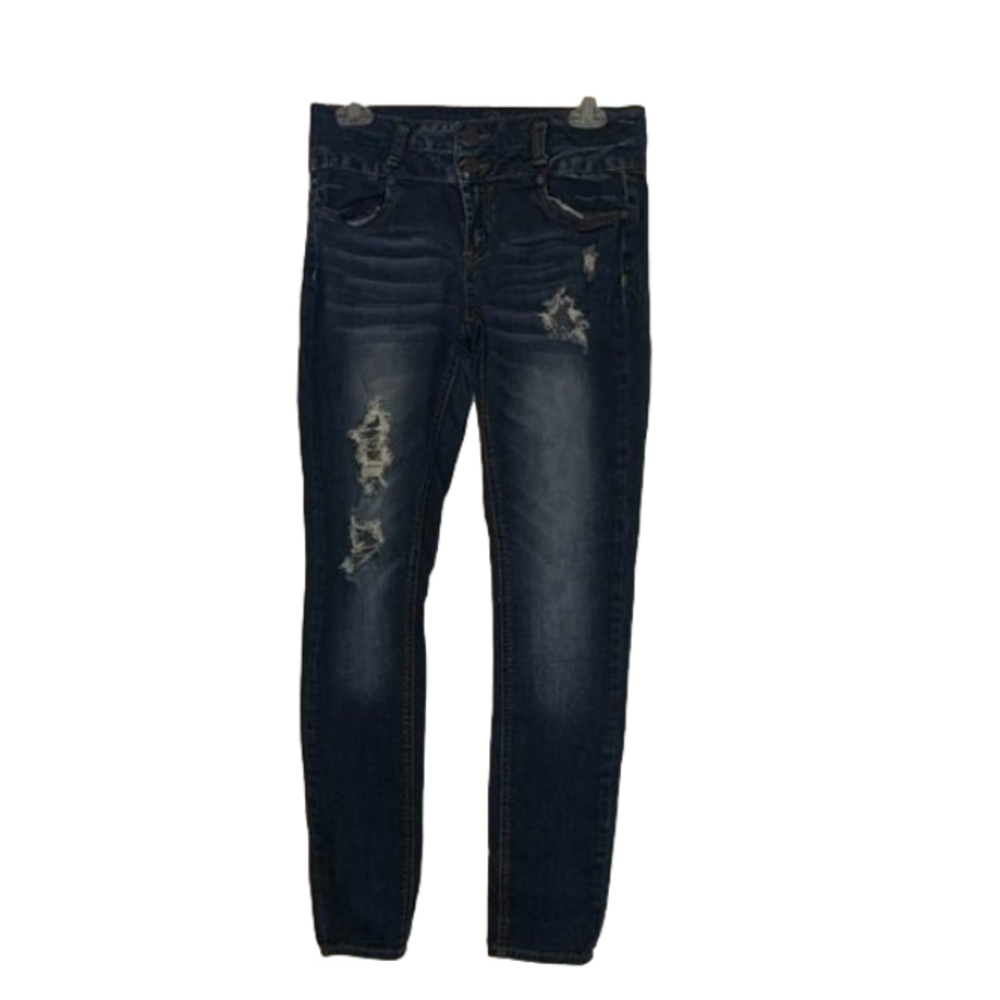 Refuge Blue Distressed Low Rise Skinny Jeans